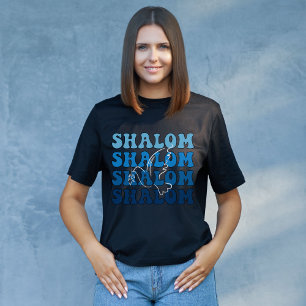 Blå och vit hebreisk shalom-fred t shirt