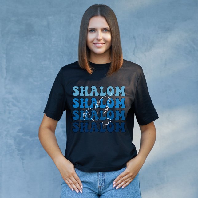 Blå och vit hebreisk shalom-fred t shirt (Skapare uppladdad)