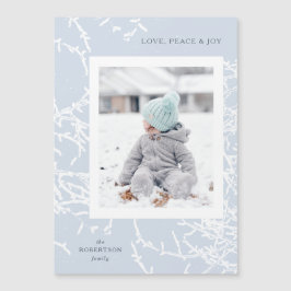 Blå och vit Helgdag-fotogen i Snöblaj Grenar Magnetisk Inbjudningskort
