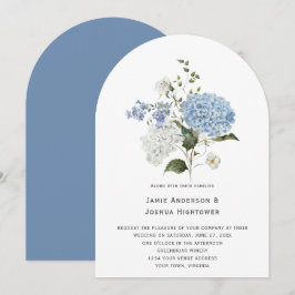 Blå och vit Hydrangea Vit ros Bröllop Inbjudningar