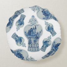 Blå och vit ingefära Burk Round Dekorativ kudde