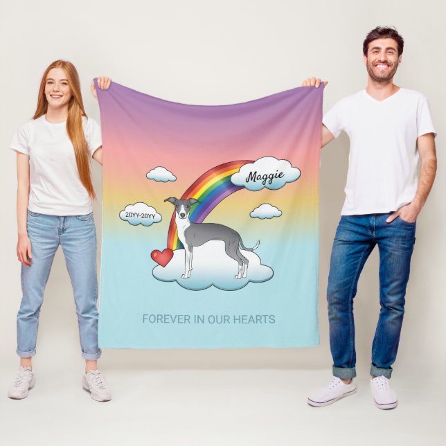 Blå och vit italiensk Greyhound Rainbow Memorial Fleecefilt (På plats)