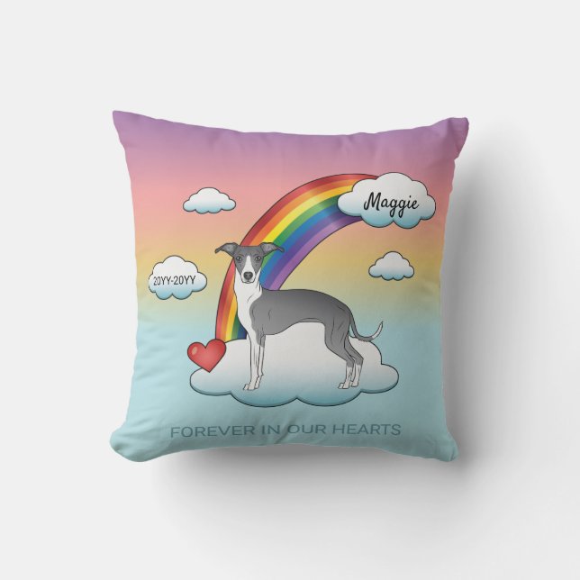 Blå och vit italiensk Greyhound Rainbow Memorial Kudde (Framsida)