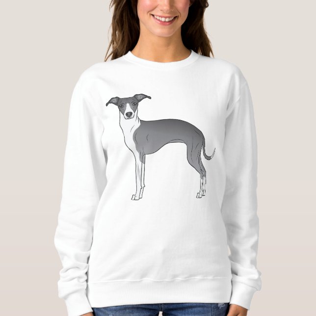Blå och vit italiensk greyhound Tecknad Teckning T Shirt (Framsida)