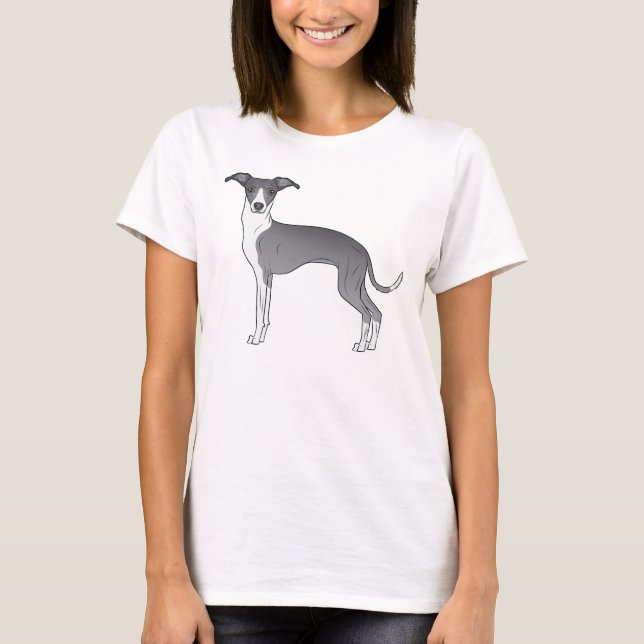 Blå och vit italiensk guyhound-Hund T Shirt (Framsida)