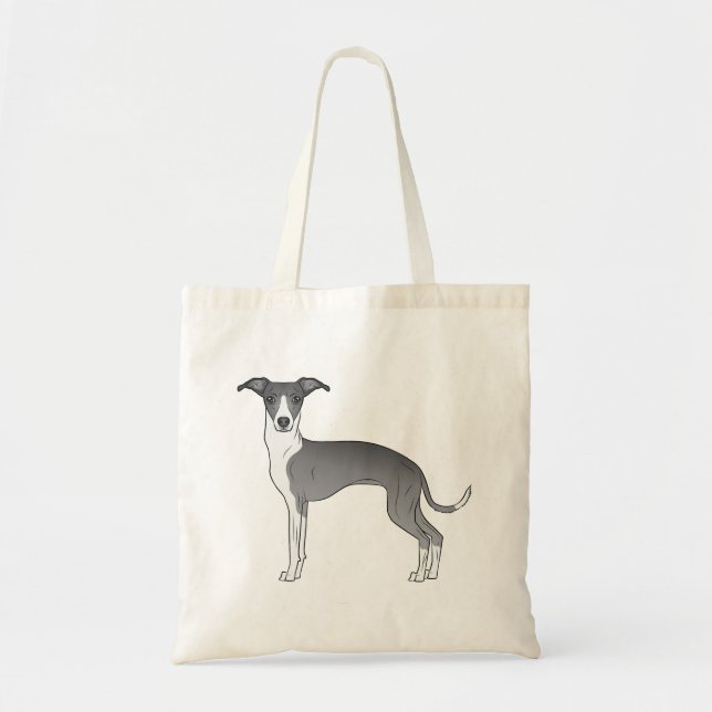 Blå Och Vit Italiensk Mops Hund Illustration Tygkasse (Framsidan)
