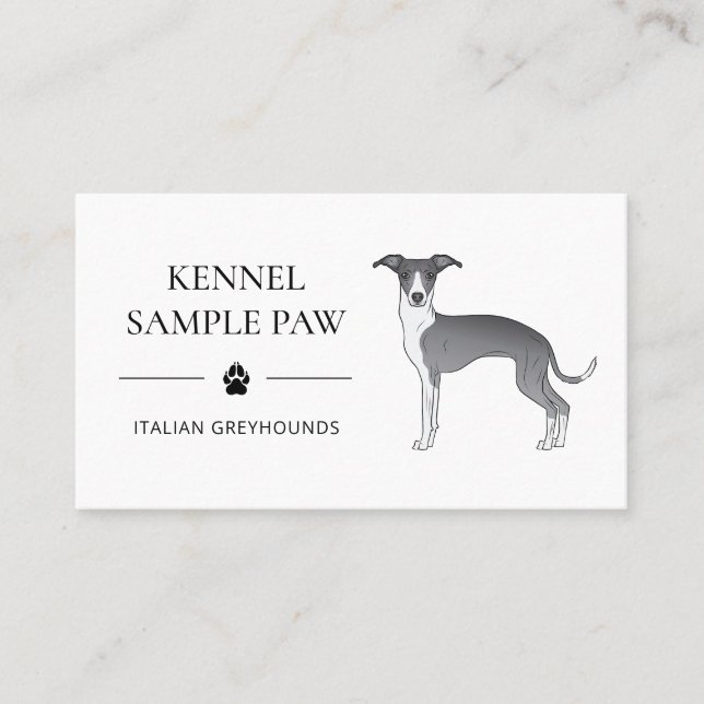 Blå Och Vit Italiensk Mops - Hund Kennel Visitkort (Framsida)