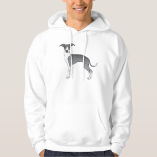 Blå Och Vit Italiensk Mops Vinthund Design Hoodie