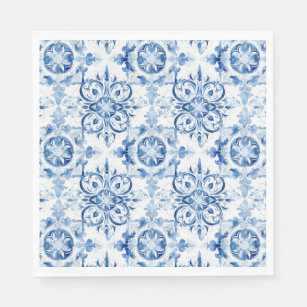 Blå och vit italiensk vattenfärgsbricka mönster pappersservett