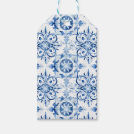 Blå och vit italiensk vattenfärgsbricka mönster presentetikett