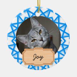 Blå och vit jul Anpassad katt  Julgransprydnad Keramik