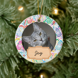 Blå och vit jul firande Anpassad katt Foto  Julgransprydnad Keramik