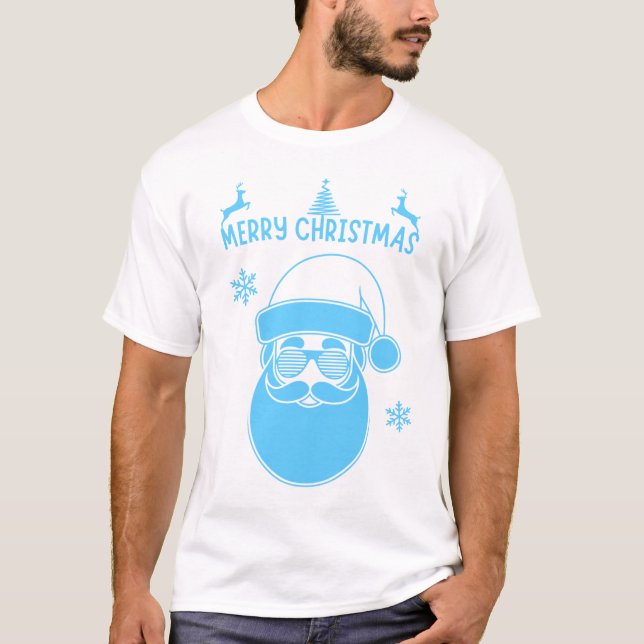 Blå och vit jul God jul T Shirt (Framsida)