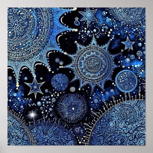 Blå och vit julafton poster