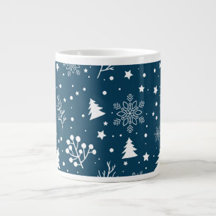 Blå och vit Julgranar, Snöflingor Helgdag Jumbo Mugg