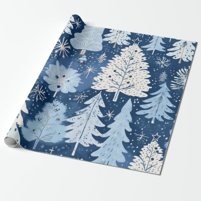 Blå och vit julklapp presentpapper (Utrullad)