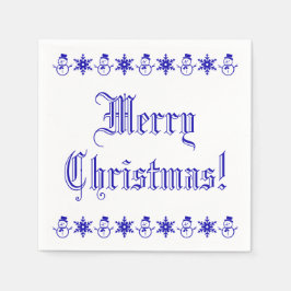 Blå och vit julklapp Snögubbe Snöflingor Pappersservett