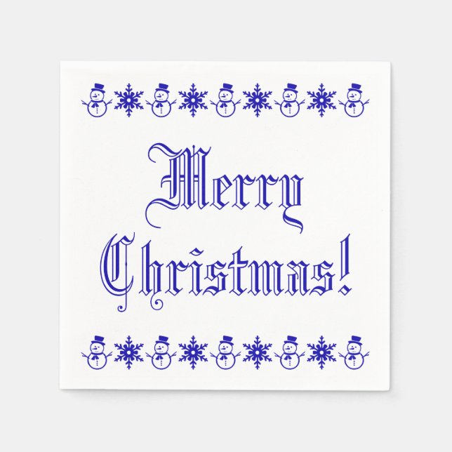 Blå och vit julklapp Snögubbe Snöflingor Pappersservett (Framsidan)