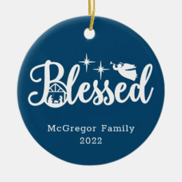 Blå och vit jultomhet julgransprydnad keramik