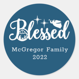 Blå och vit jultomhet runt klistermärke