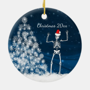 Blå och vit jultomte - "jul 20xx" Ceram Julgransprydnad Keramik