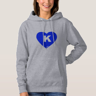 Blå och vit K-Heart Hoodie för kvinnor T Shirt