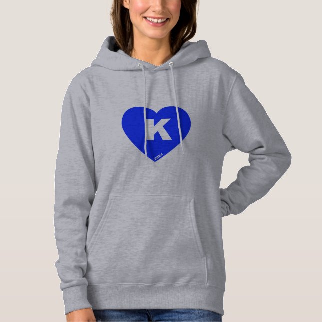Blå och vit K-Heart Hoodie för kvinnor T Shirt (Framsida)