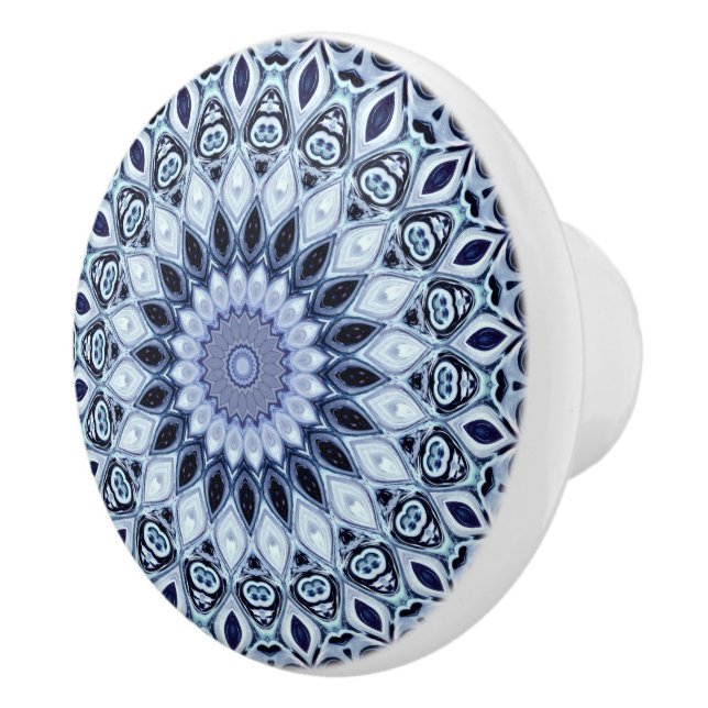 Blå och vit Kalejdoskop Mandala Mönster Knopp (Höger)