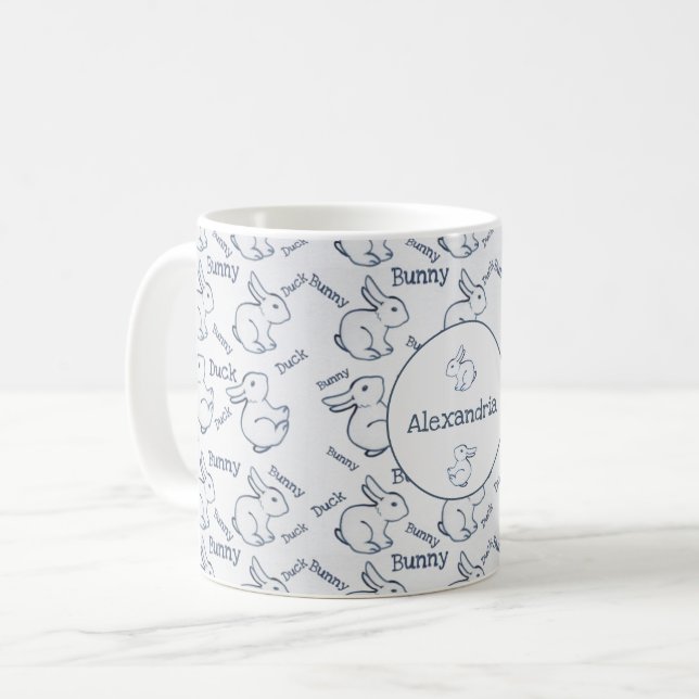 Blå och vit kanin Anka Mönster Illusion Anpassning Kaffemugg (Framsida vänster)