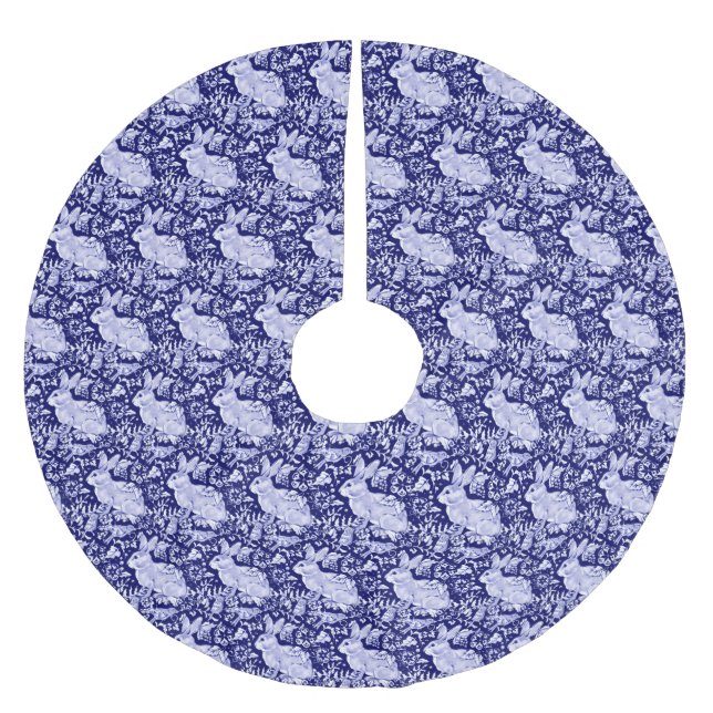 Blå och vit kanin Bird-Eleganten Mönster Julgransmatta Borstad Polyester (Framsidan)