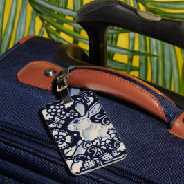 Blå och vit kanin Bunny Blommigt Woodland Natature Bagagebricka