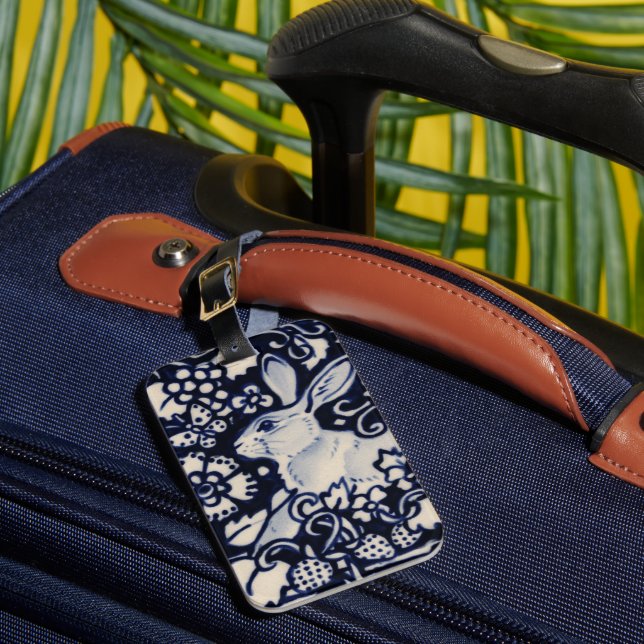 Blå och vit kanin Bunny Blommigt Woodland Natature Bagagebricka (Framsida Insitu 1)