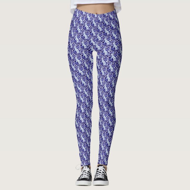 Blå och vit kanin Designer Leggings (Framsida)