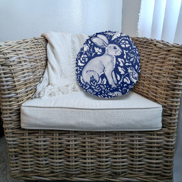 Blå och vit kanin Hare Bird Mouse Snigel Pillow Rund Kudde
