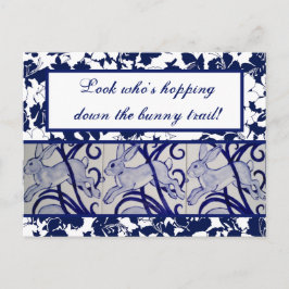 Blå och vit kanin Hare Bunny Art Deco Påsk Vykort
