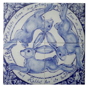 Blå och vit kanin Hare Trio Bird Tile Trivet Kakelplatta