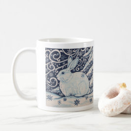 Blå och vit kanin Målning Winter Woodland Snö Kaffemugg