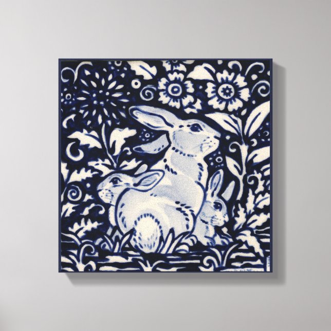 Blå och vit kanin Vår Blommigt Baby Bunny Art Canvastryck (Framsida)