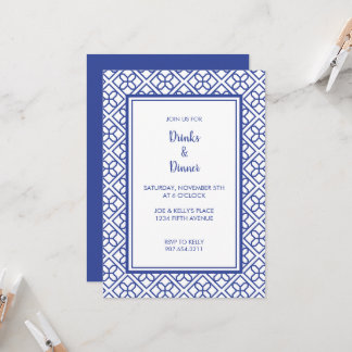 BLÅ OCH VIT KANT ELEGANT PARTY INVITATION INBJUDNINGAR