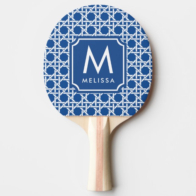 Blå och vit Käpp | Rattan | Monogram Pingisracket (Framsidan)