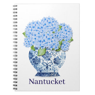 Blå och vit kineseri blomster Nantucket anteckning Anteckningsbok