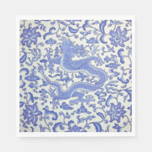Blå och vit kinesisk drakblomma decoupage pappersservett