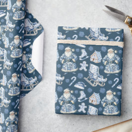 Blå och vit kinesisk jultomte presentpapper