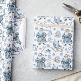 Blå och vit kinesisk jultomte presentpapper