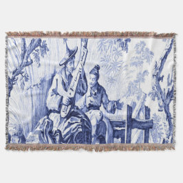 Blå och vit kinoiserie Oriental Throw Blanket Filt