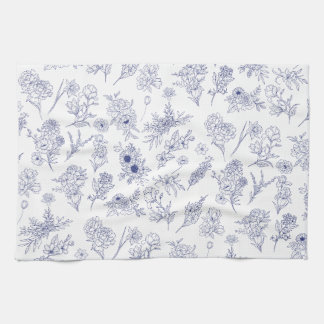 Blå och vit klassisk blomsterröjd kökshandduk
