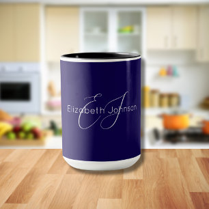 Blå och vit klassisk minimalistisk namn monogram mugg