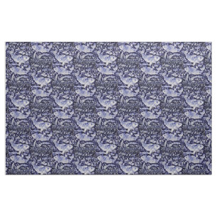 Blå och vit koi Fish Indigo Intricate Fabric Tyg