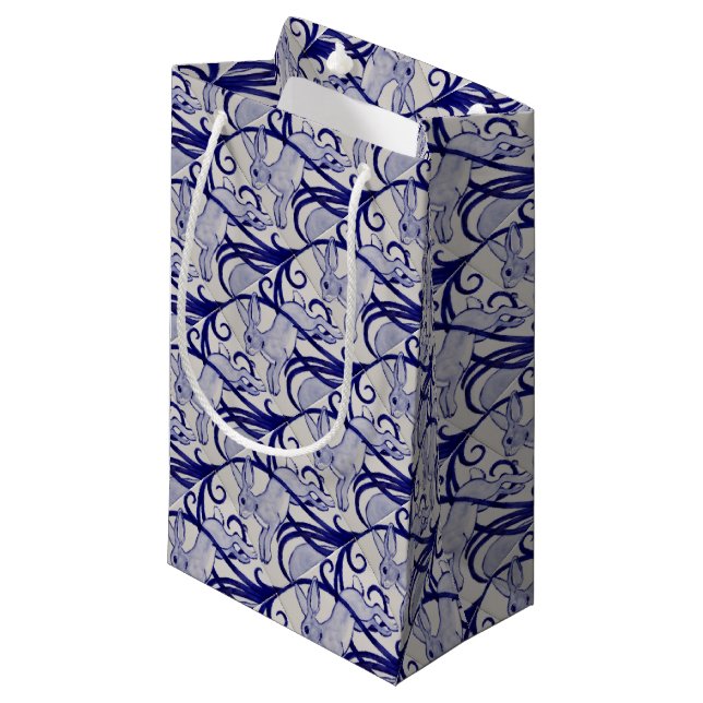 Blå och vit konst Deco-kanin Tile Gift Wrapping (Framsidan Vinklad)