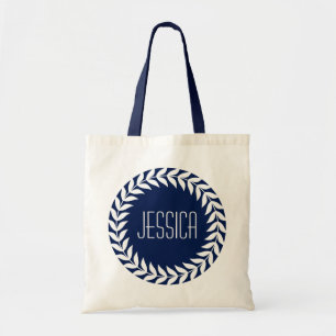 Blå och vit krans med Anpassade Monogram Tygkasse